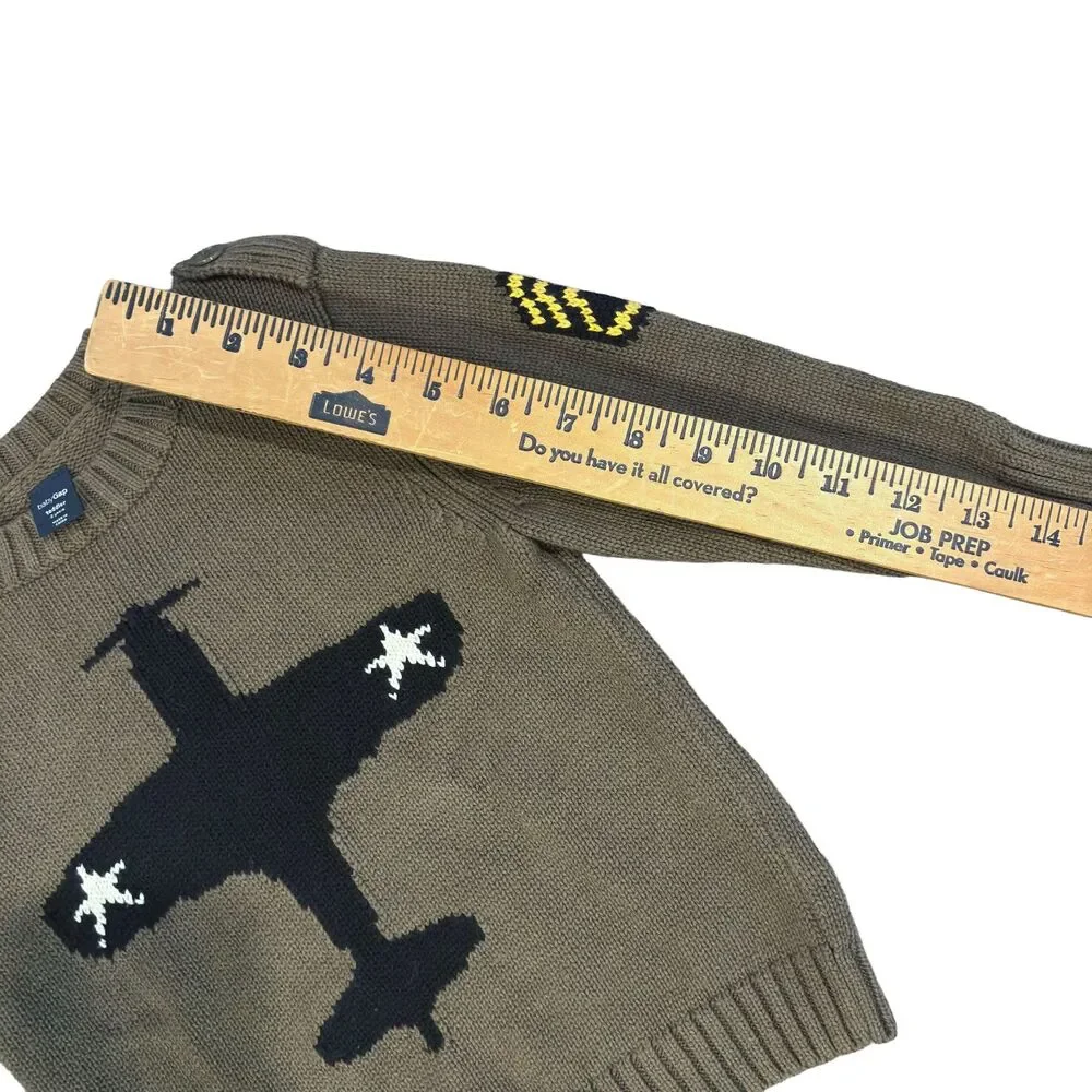 BabyGap Toddler Boys 2T Olive Airplane 100% Cotton Knit Pullover Sweater